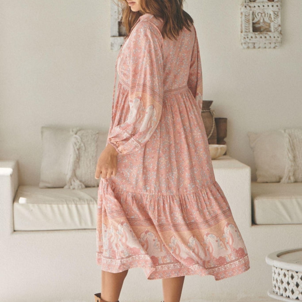 Jaase Swan Lake Ezra Midi Dress sz Medium BNWT Peony pink peachy boho Swans gown - Picture 7 of 9